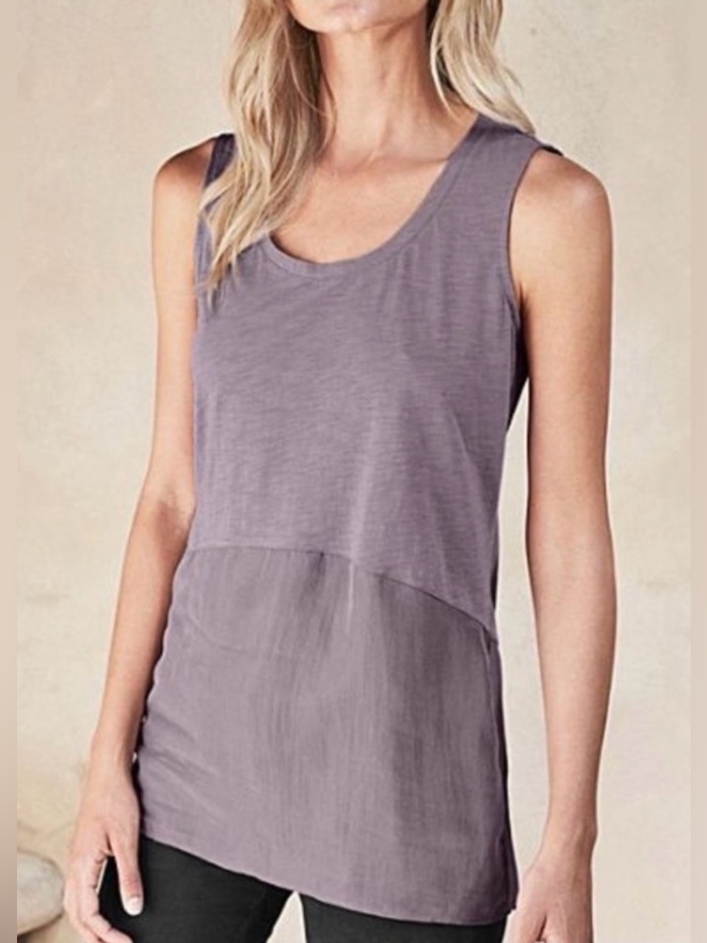 GARNET HILL ORGANIC COTTON & SILK MIXED MEDIA LONG TANK TOP, SIZE M.